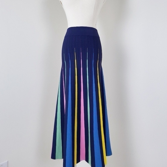 Anthropologie Maeve rainbow pleated contrast skirt aline full circle - Picture 6 of 11